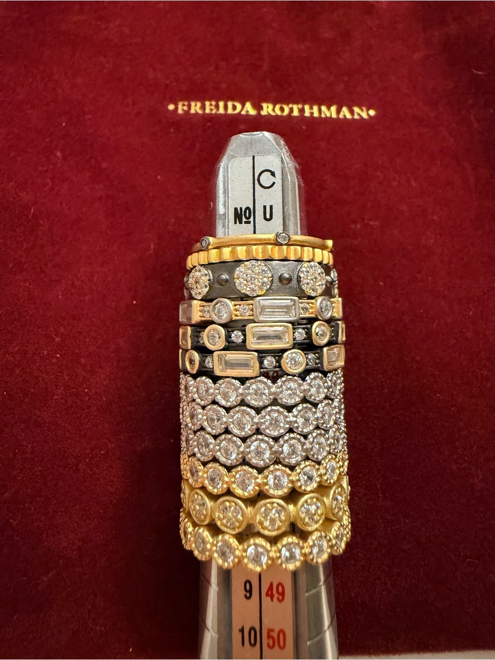 12 Freida Rothman Sterling Silver Gold Plated Size 4 1/2 Pave Stackable Rings